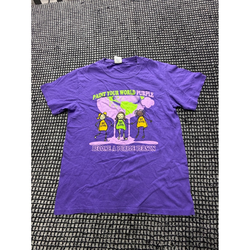 Port & Company Girl Scouts T-Shirt Youth Large Purple Paint Your World